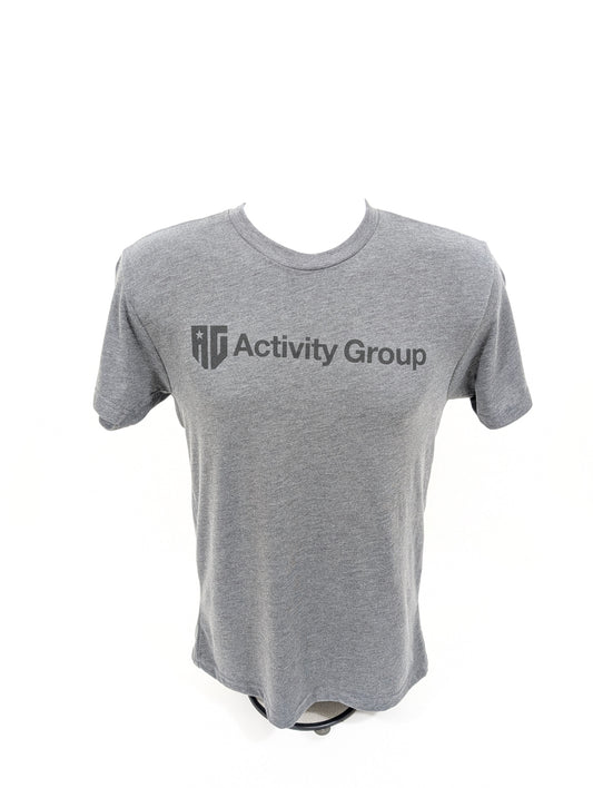 Gray t-shirt with 'Activity Group' logo on a white background